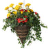 Artificial Red Begonia and Yellow Geranium Display in a 12" Cone Willow Hanging Basket